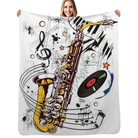 Sax Tunes Flannel Blanket Warm Soft Bedding Throws Winter Camping Chair Sofa Bed