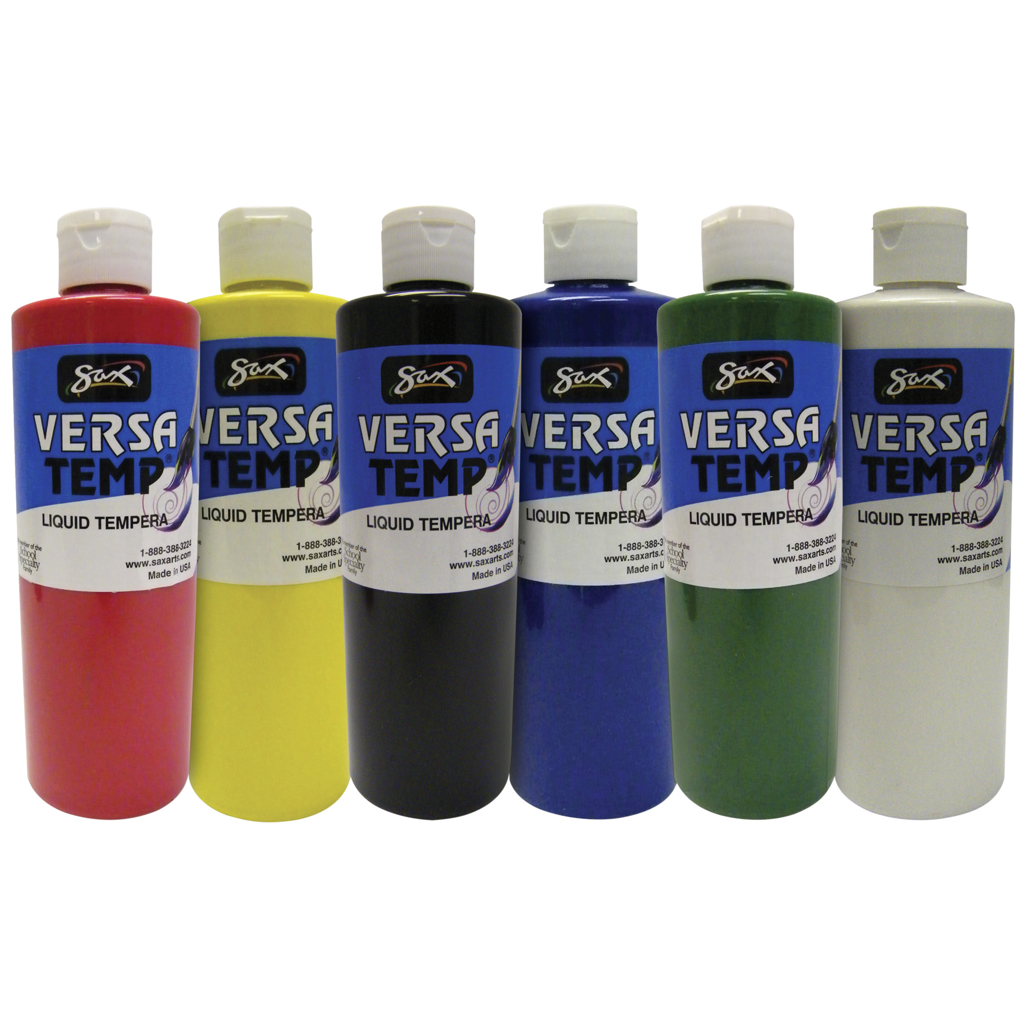 Sax Versatemp Liquid Tempera Paint, Assorted Colors, Pint, Set of 6