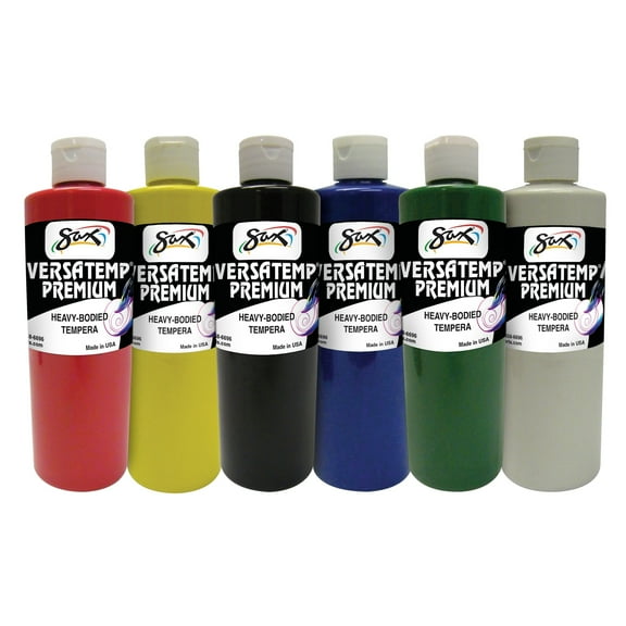 Sax Versatemp Premium Heavy-Bodied Tempera Paint, 1 Pint Bottles, Assorted Colors, Set of 6