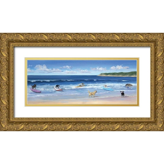 Saxe, Carol 18x10 Gold Ornate Wood Framed with Double Matting Museum Art Print Titled - Hot Dogs Surf