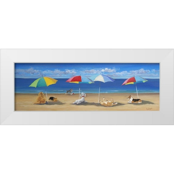 Saxe, Carol 24x11 White Modern Wood Framed Museum Art Print Titled - Umbrella Paws