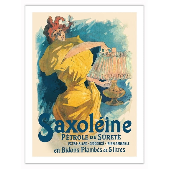 Saxoléine Lamp Oil - White Lampshade - France - Vintage French Advertising Poster by Jules Chéret c.1895 - Fine Art Matte Paper Print (Unframed) 24x32in