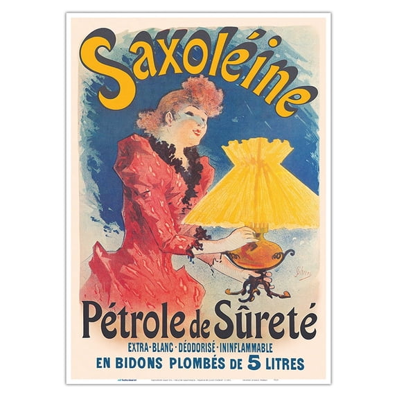Saxoléine Lamp Oil - Yellow Lampshade - France - Vintage French Advertising Poster by Jules Chéret c.1891 - Master Art Print 10in x 14in