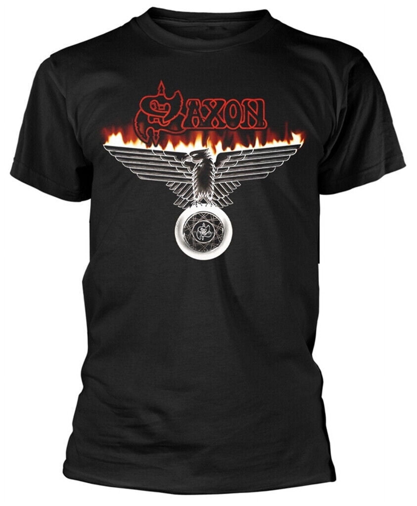 Saxon Burning Wheels Of Steel Black TShirt OFFICIAL