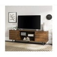 thumbnail image 1 of Saxon Mid Century Modern 2 Door Glass Shelf TV Stand for TVs up to 80 Inches, 70 Inch, Dark Walnut, 1 of 5