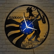 Saxophone 12 Inch Vinyl Record Wall Clock - Silent, Creative, and Unique Clock for Living Room, Entryway, or Bedroom Decor - Perfect Gift Idea12 inchs B with LED