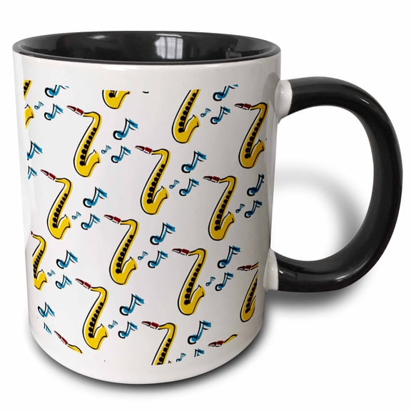 3drose, Saxophone, 15oz Two-tone Black Mug