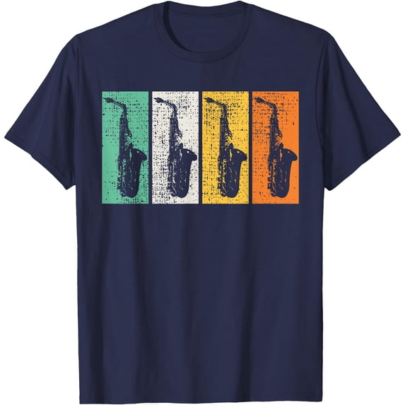 Saxophone Band Sax Retro Vintage Jazz Music Softstyle Unisex T-Shirt,Navy Color,Size 4T
