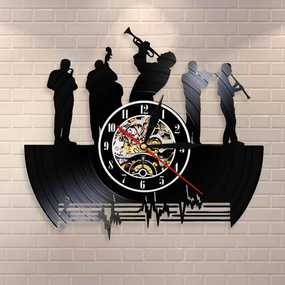 Saxophone Jazz Music Band Vinyl Record Wall Clock Classical Jazz Music Decorative Silent Wall Clock Jazz Music Lover Gift