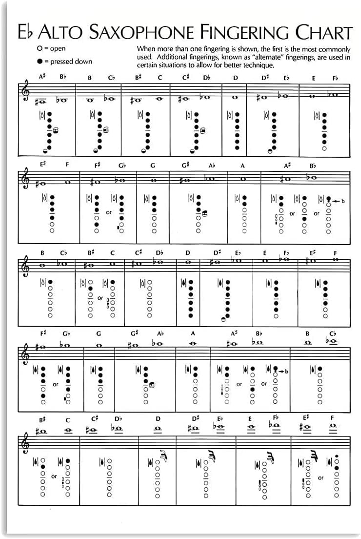 Saxophone Knowledge Metal Signs Eb Alto Saxophone Fingering Chart Retro ...