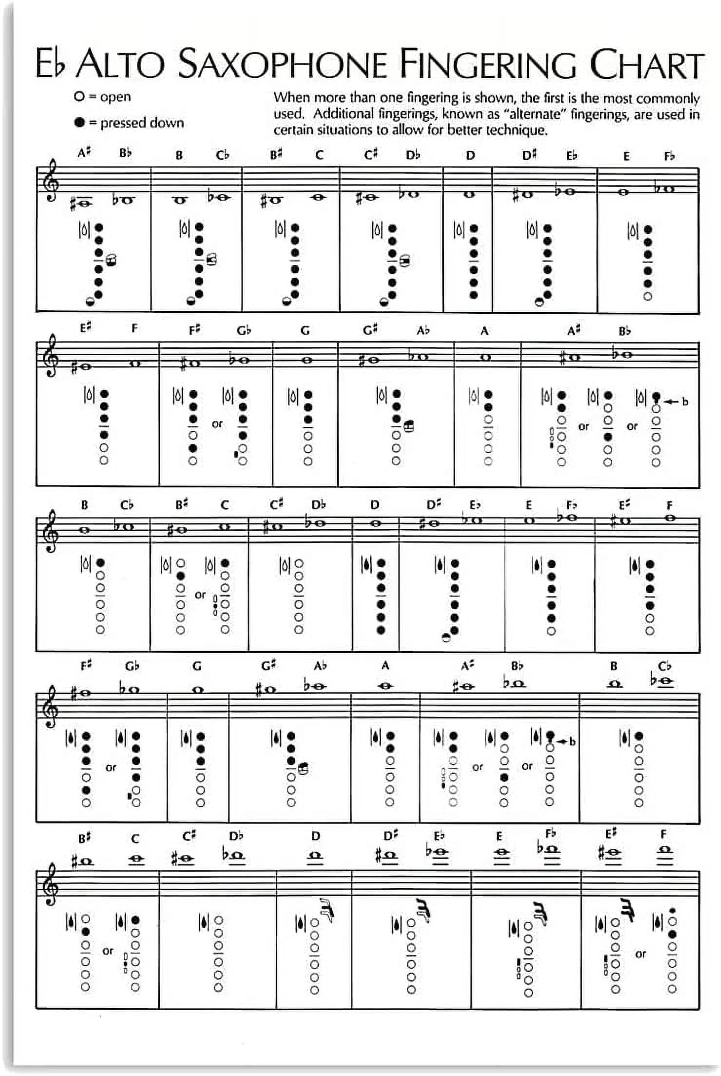 Saxophone Knowledge Metal Signs Retro Eb Alto Saxophone Fingering Chart