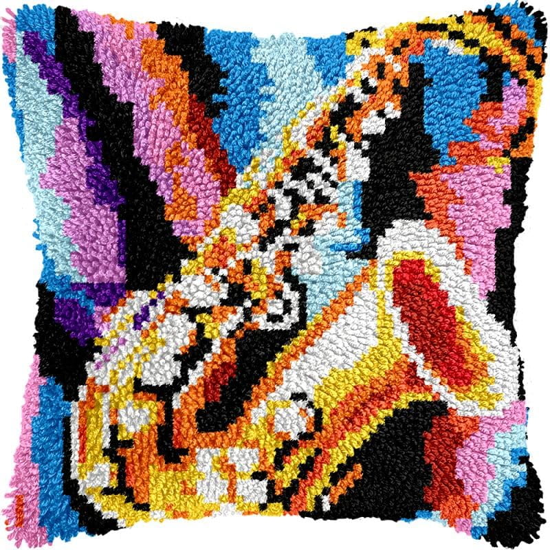 Saxophone Latch Hook Pillow Kits Cushion Pillowcase with Pattern Printed Canvas Sofa Hooking Pillows Crafts Embroidery Latch Hooking Crochet Kits 17x17 inch(149)