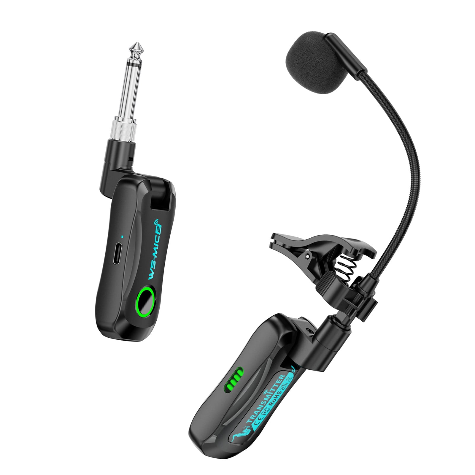 Saxophone Microphone Microphone 2.4G Wireless Saxophone Microphone Instrument Mic HD Sound Auto Pairing Low Latency Rechargeable 360 Degree Adjustable Clip for Saxophone Flute Clarinet