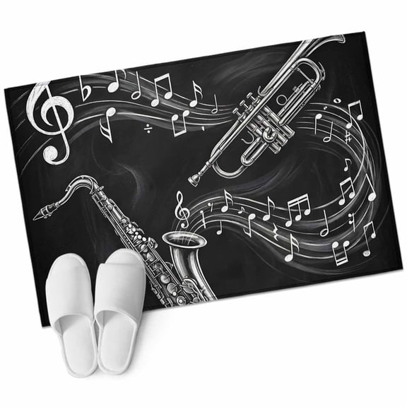 Saxophone Music Bathroom Rug Washable 2x3 Entryway Rug Non Slip Modern Jazz Music Notes Black Front Door Mat Low Pile Indoor Doormat Throw Floor Carpet for Kitchen Bedroom Entrance