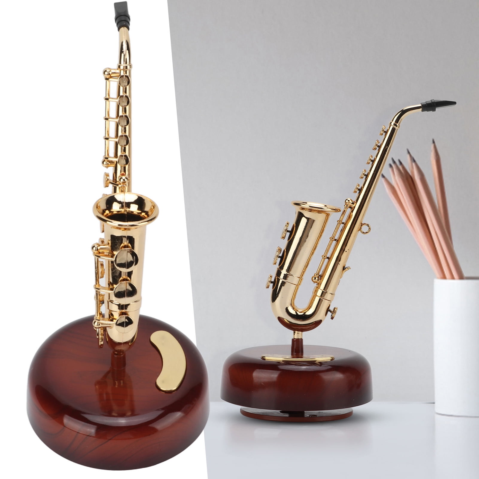 Saxophone Music Box, Mini Saxophone Gifts Statue Music Box with