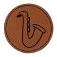 thumbnail image 1 of Saxophone Music Instrument Doodle 2.5" Faux Leather Round Engraved Iron-On Patch - Brown, 1 of 6