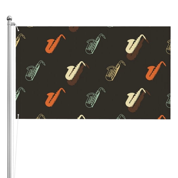 Saxophone Music Instrument Vintage Double Sided Flag 3x5FT Reversible Garden Flag Outdoor Decor for House, Porch, Lawn, Yard, Indoor Wall, Party Decoration
