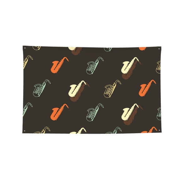 Saxophone Music Instrument Vintage Four Hole Decorated Banner Flag for Garden Yard Home Decoration Indoor Outdoor 2x3 Ft