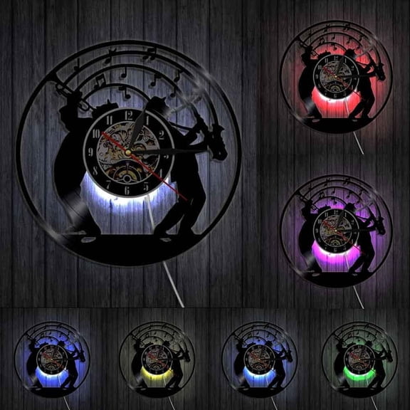 Saxophone Music Themed Vinyl Record Wall Clock Silent Movement Wall Watch Jazz Music Studio Room Wall Art Decor Musician Gift