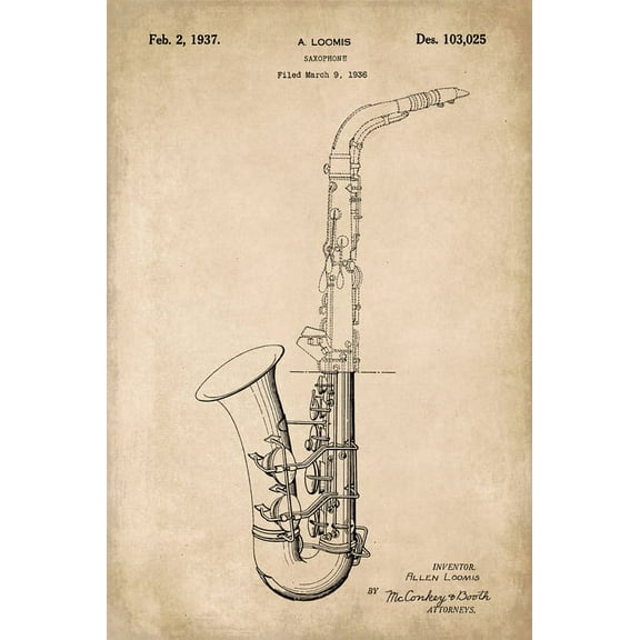 Saxophone Musical Instrument Patent Art Print