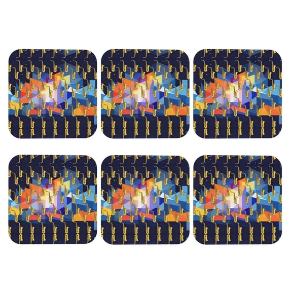 Saxophone Musical Instruments Set of 6 Faux Leather 4 Inch Coasters Drinks Tabletop Home Dinning Square