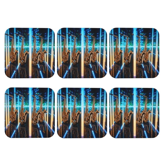 Saxophone Musical Instruments Set of 6 Faux Leather 4 Inch Coasters Drinks Tabletop Home Dinning Square