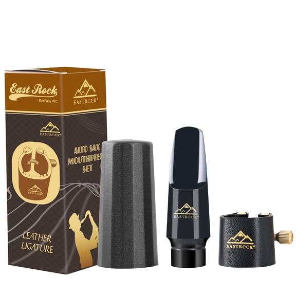 EASTROCK Alto Saxophone Mouthpiece Kit - Includes Professional Mouthpiece, Leather Ligature & Protective Cap