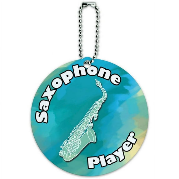 Saxophone Player Band Instrument Woodwind Round Luggage ID Tag Card for Suitcase or Carry-On