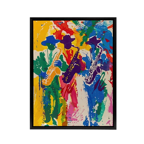 Saxophone Players Jazz Music Fest Black Framed Canvas Wall Art Print 12X16"