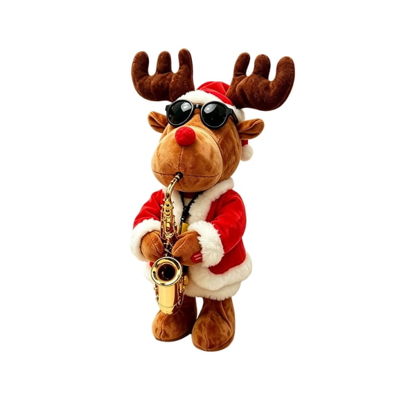Saxophone Reindeer Plush Toy Animated Musical Stuffed Animal Singing Dancing Christmas Decoration(34cm)