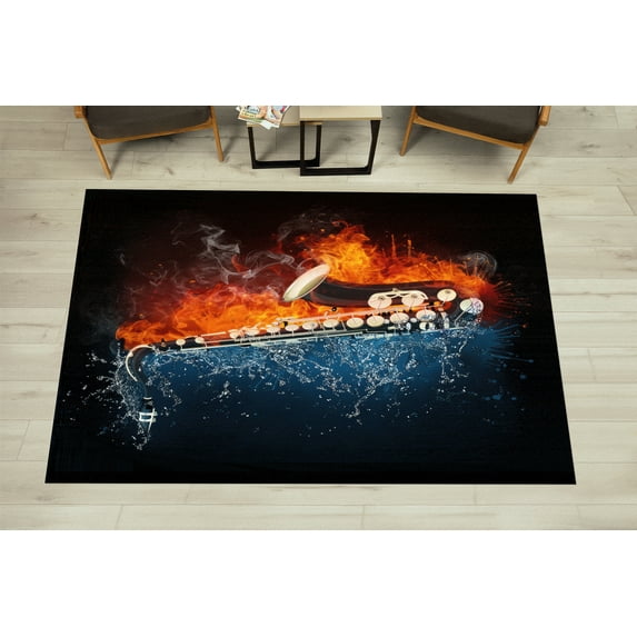 Saxophone Rug, Fire and Water Rugs, Jazz Rugs, Jazz Music Rug, Music Rug, Corridor Rug, Wall Hanging Rug, Living Room Rug, Bridesmaid Gift, 3.3'x9.2' - 100x280 cm