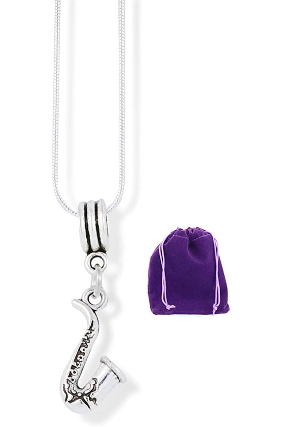 Saxophone Small Musical Instrument Charm Snake Chain Necklace