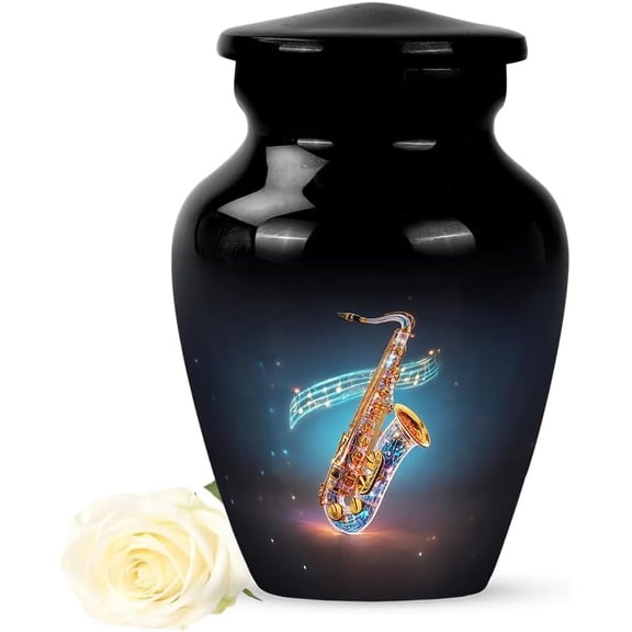 Saxophone Tribute Keepsake Urn, Mini Urns for Human Ash, Small Urns for Human Ashes for Women Keepsake, Cremation Urn for Human Ashes Adult Male, Mini Cremains Containers Ash (Size 3 Inch, 1 Pc)