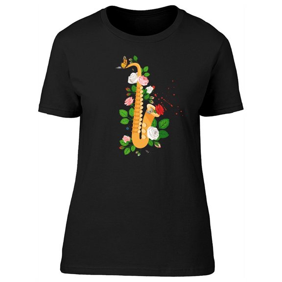 Saxophone With Roses T-Shirt Women -Image by Shutterstock, Female Small