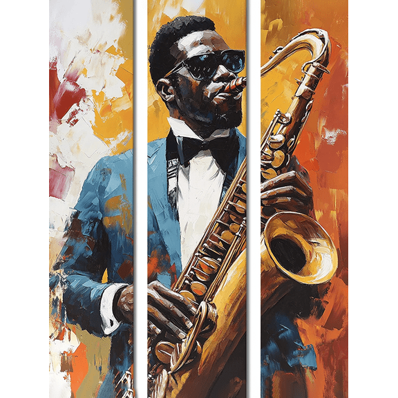 Saxophonist Abstract Triptych Canvas Painting Suitable for Living Room Bedroom Office Hallway and Music Room Decoration.
