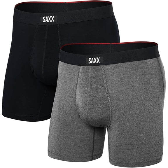SAXX Mens Underwear Vibe Xtra Super Soft Boxer Brief Fly - LARGE (2 Pack Black & Gray)