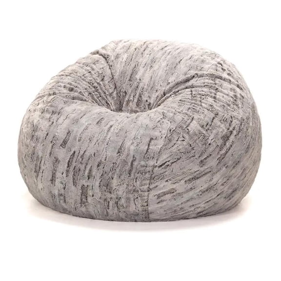 Saxx Plush Round Bean Bag - Premium Luxe Faux Fur, Silver Fox