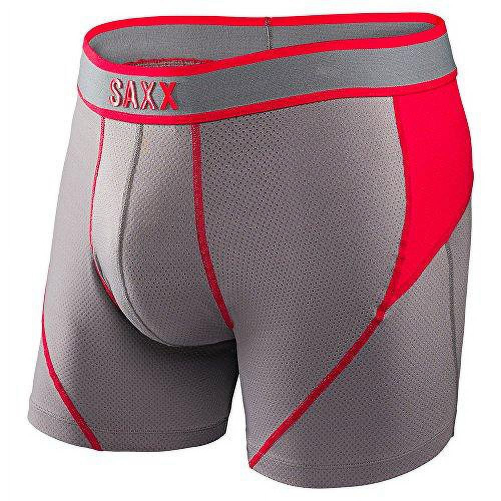 Saxx Mens Kinetic Performance Boxers Underwear Small Rock/Red