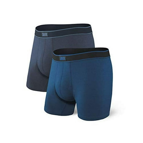 Saxx Underwear Men's Boxer Briefs - Daytripper Boxer Briefs with Built-in Ballpark Pouch Support Pack of 2, Black/City Blue Heather, Large