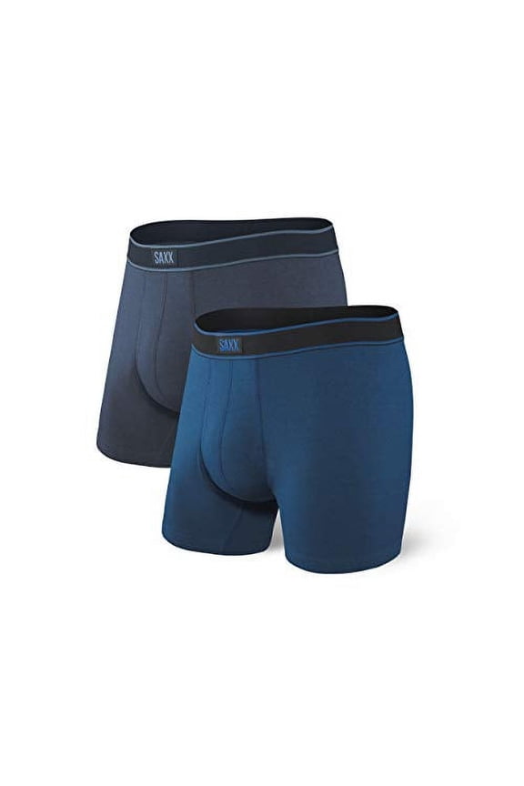 Underwear Men's Boxer Briefs - Daytripper Boxer Briefs with Built-in Ballpark Pouch Support Pack of 2, Black/City Blue Heather, Medium