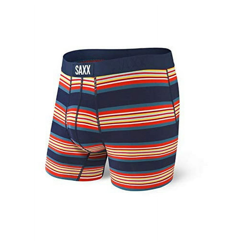 Saxx Underwear Men's Boxer Briefs- Ultra Boxer Briefs with Fly and Built-in  Ballpark Pouch Support – Underwear for Men,Navy Banner Stripe,Medium 