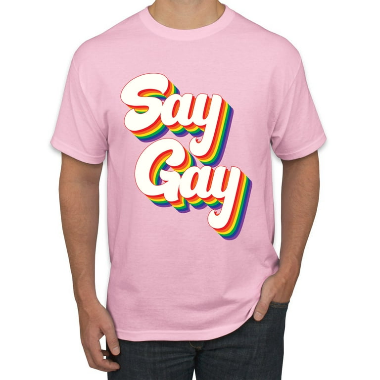 Say Gay Retro Vintage Rainbow LGBT Pride Men s Graphic T Shirt Light Pink 4X Large