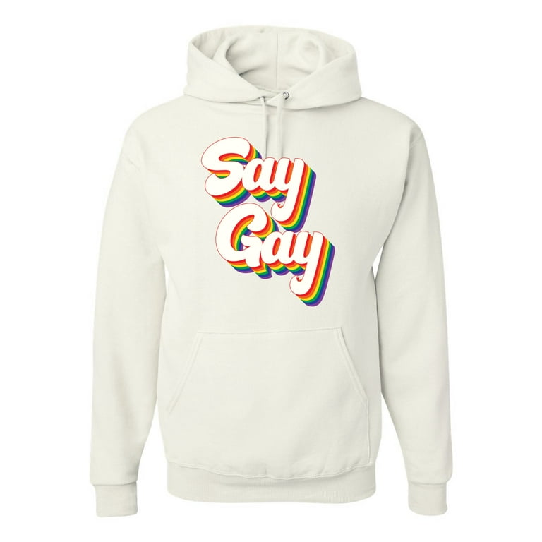 Say Gay Retro Vintage Rainbow LGBT Pride Unisex Graphic Hoodie