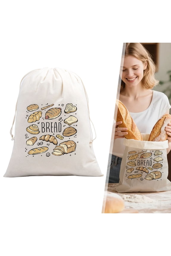 Say Goodbye to Stale Bread Reusable Cotton Bread Storage Bag for Homemade Sourdough & Artisan Loaves, Extra Large Drawstring Bread Keeper for Freshness Kitchen Freezer Travel
