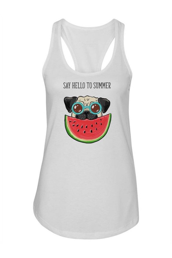 Say Hello To Summer Pug Quote Tank Women -Image by Shutterstock, Female Small