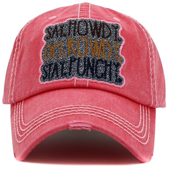 Say Howdy Get Rowdy Stay Punchy Distressed Vintage Washed Baseball Cap Womens
