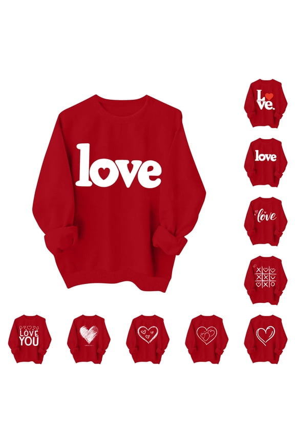 Say 'Love' with Hearts! Women's Red Valentine's Day Hoodie Soft and Romantic Pullover Pink XL