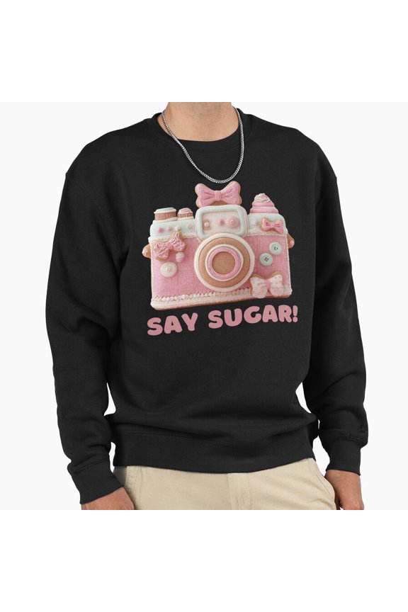 Say Sugar Cute Gingerbread Camera Retro Vintage Funny Graphic Aesthetic Unisex Sweatshirt G33610, Up to Size 5XL