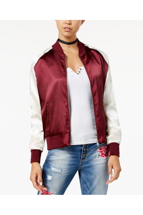 Say What Juniors Graphic Bomber Jacket Red White M