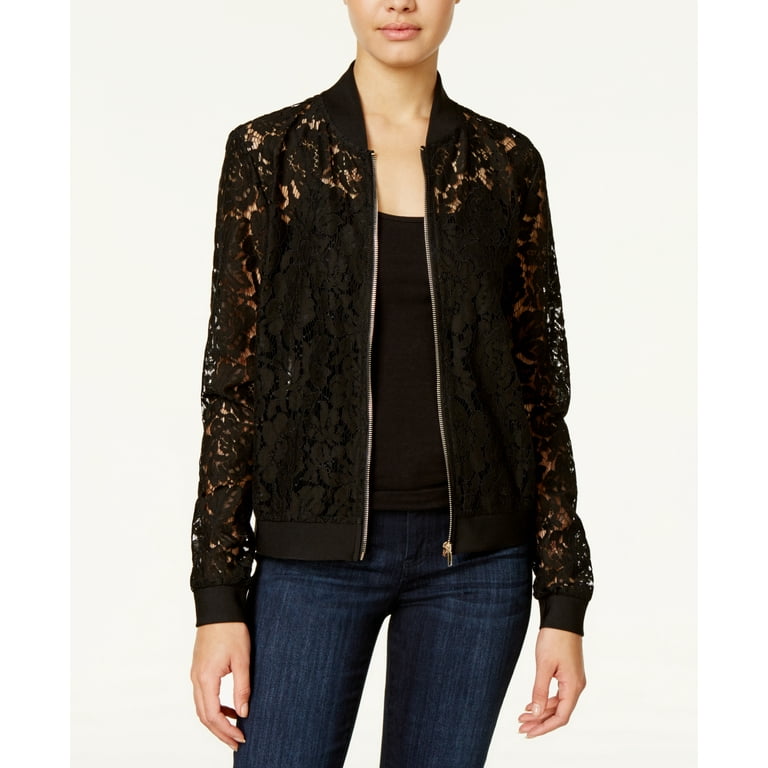 Say What Juniors Lace Bomber Jacket Black XS Walmart